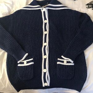 NWT Jcrew Navy Blue Sailor Collar Cardigan Size Large